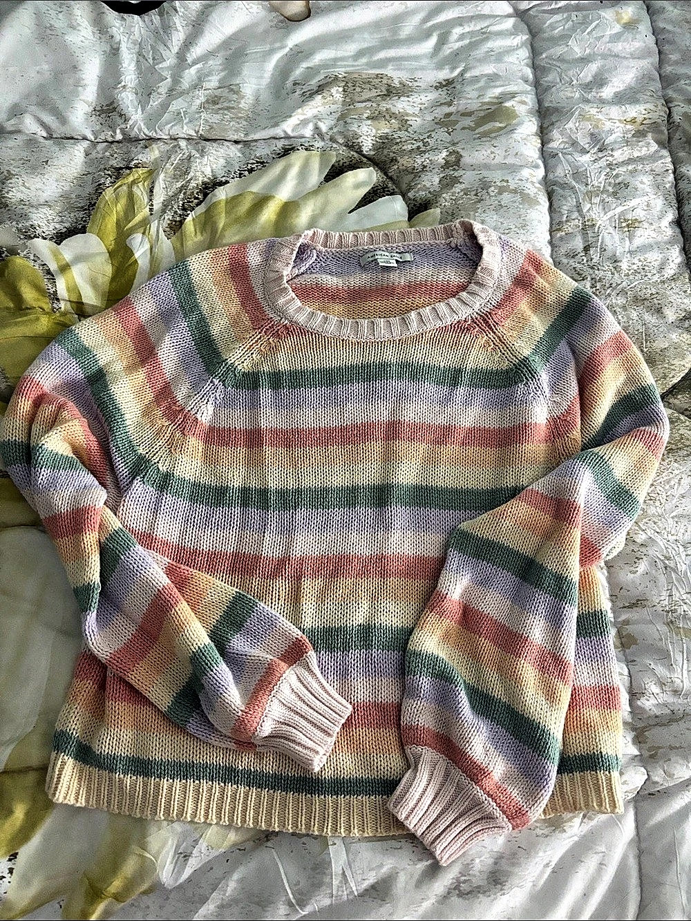 American Eagle Striped Crewneck Sweater Striped Sweater in Multicolor Size